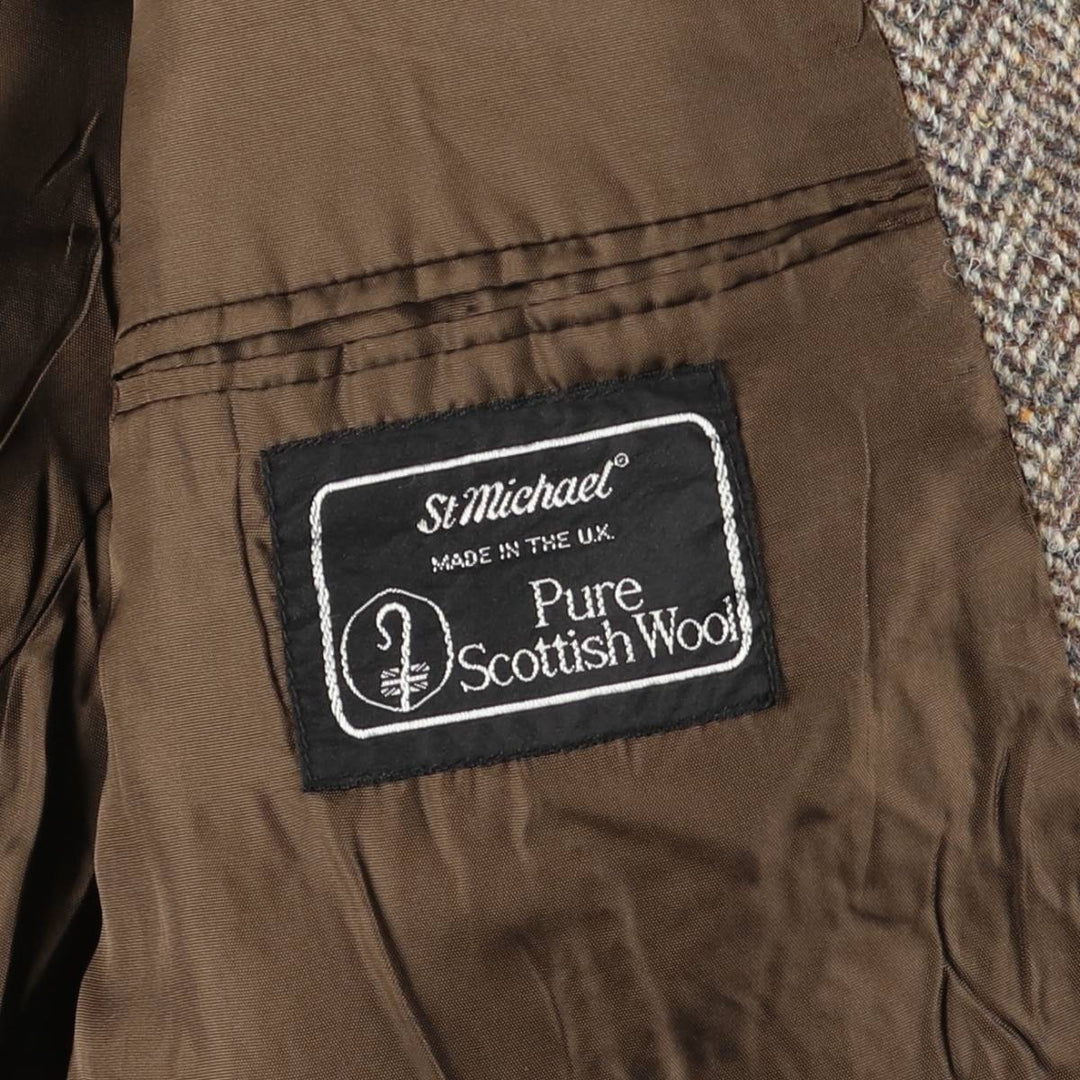 St. Michael Harris Tweed Herringbone Wool Tailored Jacket, Made in England, Men's Size Medium wool Beige type Vintage Second Hand