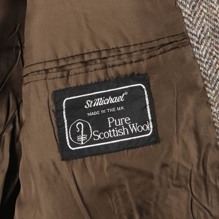 St. Michael Harris Tweed Herringbone Wool Tailored Jacket, Made in England, Men's Size Medium wool Beige type Vintage Second Hand