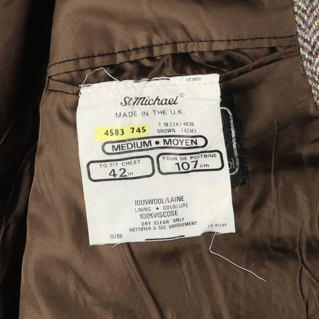 St. Michael Harris Tweed Herringbone Wool Tailored Jacket, Made in England, Men's Size Medium wool Beige type Vintage Second Hand