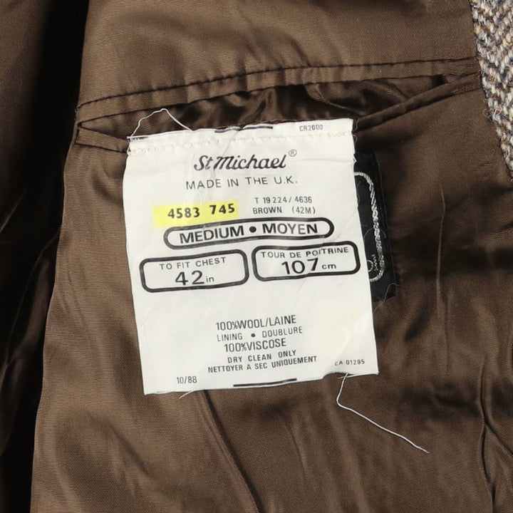 St. Michael Harris Tweed Herringbone Wool Tailored Jacket, Made in England, Men's Size Medium wool Beige type Vintage Second Hand