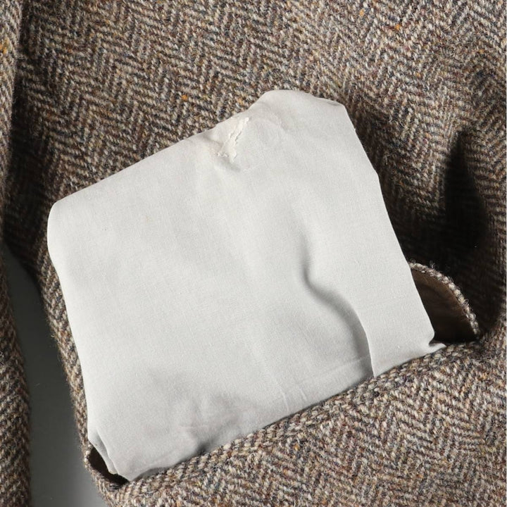 St. Michael Harris Tweed Herringbone Wool Tailored Jacket, Made in England, Men's Size Medium wool Beige type Vintage Second Hand