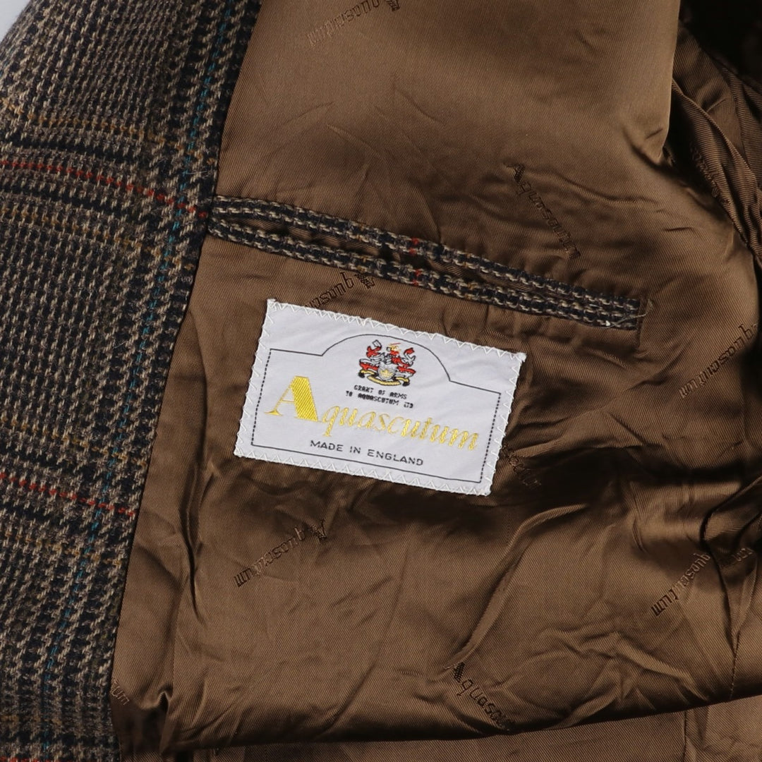 Aquascutum Check Pattern Wool Tailored Jacket, Made in England, Men's Size XL, Vintage wool brown type Vintage Second Hand
