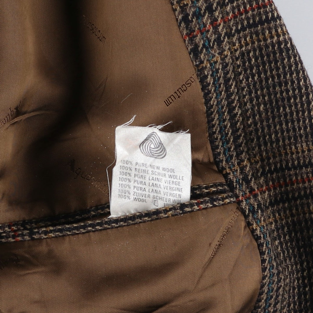 Aquascutum Check Pattern Wool Tailored Jacket, Made in England, Men's Size XL, Vintage wool brown type Vintage Second Hand