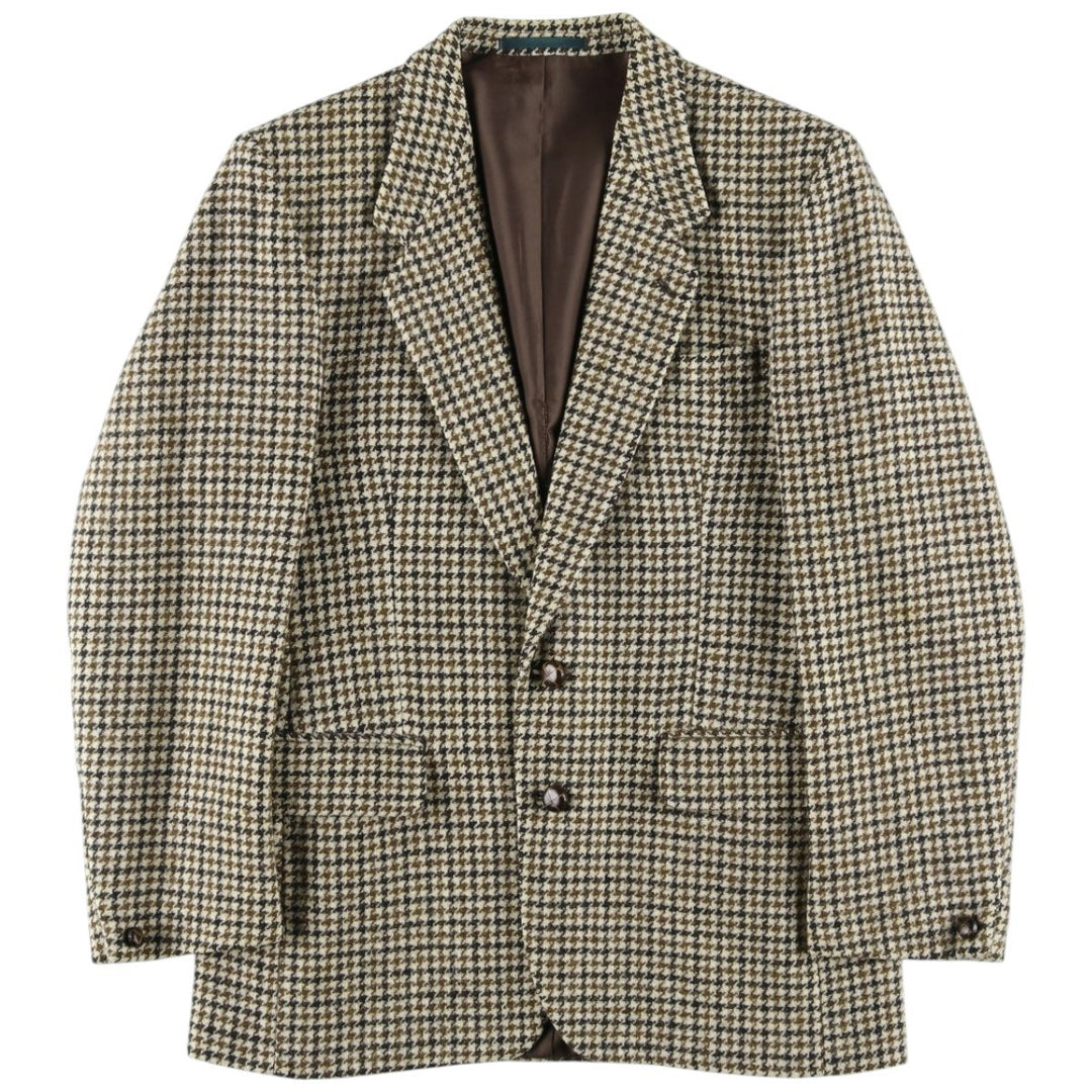 1960'S Dunn and Co Harris Tweed Houndstooth Pattern Wool Tailored Jacket, Men's Size Small wool Khaki type beige Vintage Second Hand