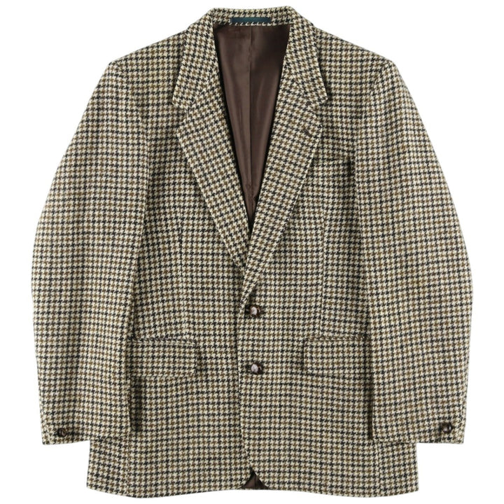 1960'S Dunn and Co Harris Tweed Houndstooth Pattern Wool Tailored Jacket, Men's Size Small wool Khaki type beige Vintage Second Hand