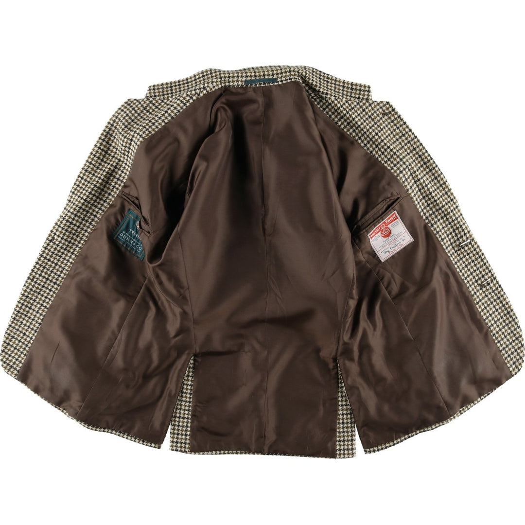 1960'S Dunn and Co Harris Tweed Houndstooth Pattern Wool Tailored Jacket, Men's Size Small wool Khaki type beige Vintage Second Hand