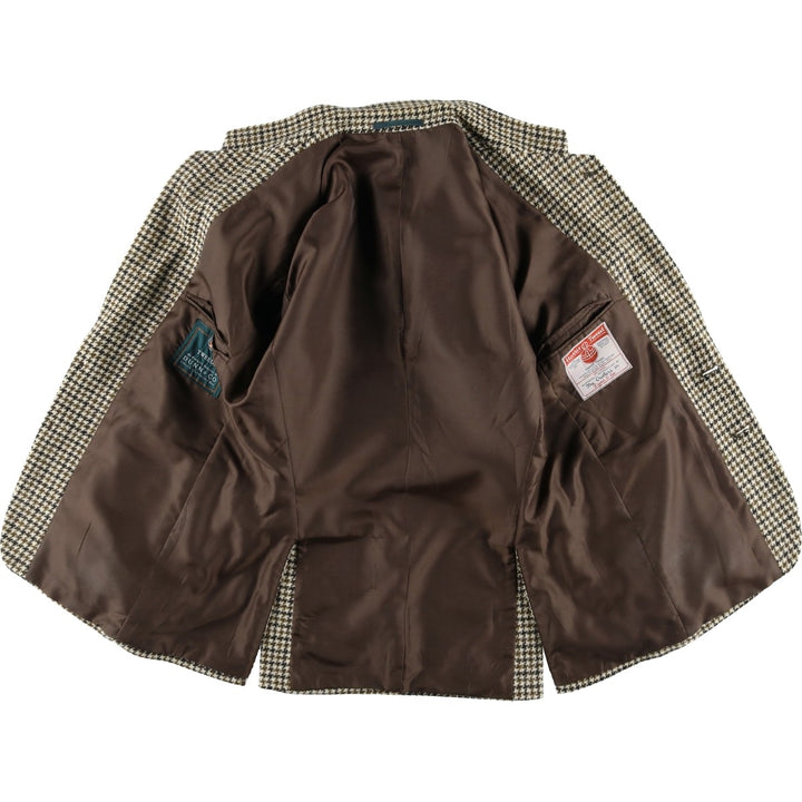 1960'S Dunn and Co Harris Tweed Houndstooth Pattern Wool Tailored Jacket, Men's Size Small wool Khaki type beige Vintage Second Hand