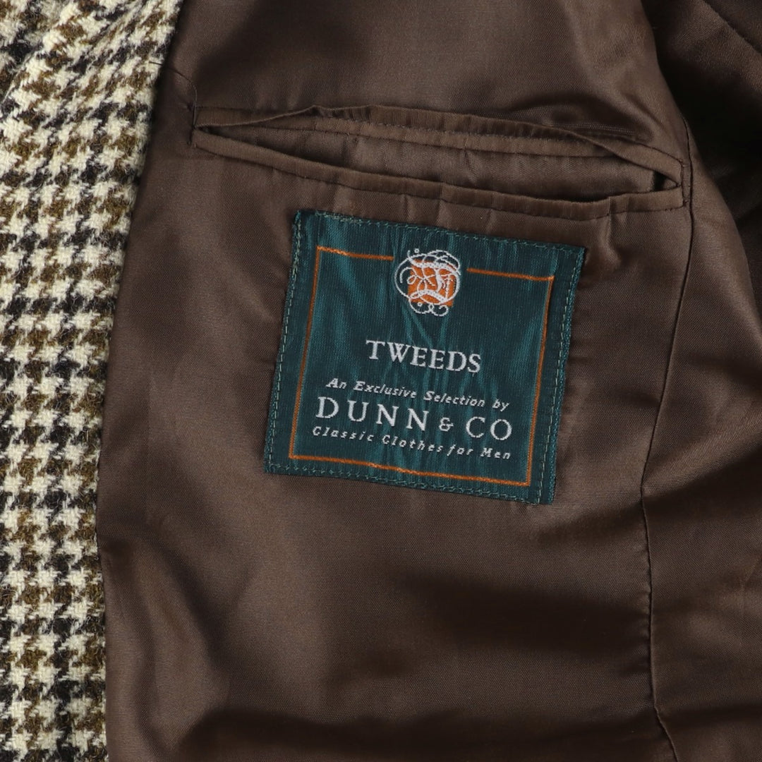 1960'S Dunn and Co Harris Tweed Houndstooth Pattern Wool Tailored Jacket, Men's Size Small wool Khaki type beige Vintage Second Hand