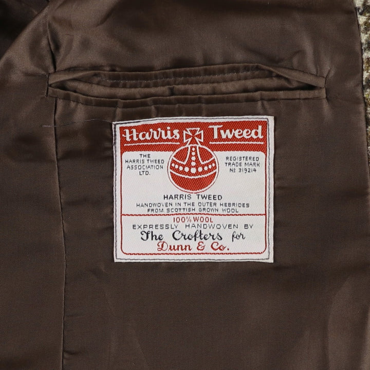 1960'S Dunn and Co Harris Tweed Houndstooth Pattern Wool Tailored Jacket, Men's Size Small wool Khaki type beige Vintage Second Hand