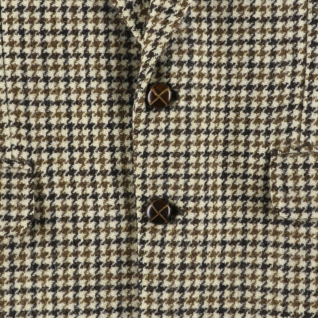 1960'S Dunn and Co Harris Tweed Houndstooth Pattern Wool Tailored Jacket, Men's Size Small wool Khaki type beige Vintage Second Hand