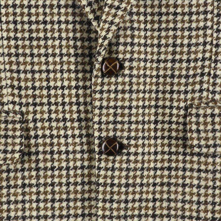 1960'S Dunn and Co Harris Tweed Houndstooth Pattern Wool Tailored Jacket, Men's Size Small wool Khaki type beige Vintage Second Hand