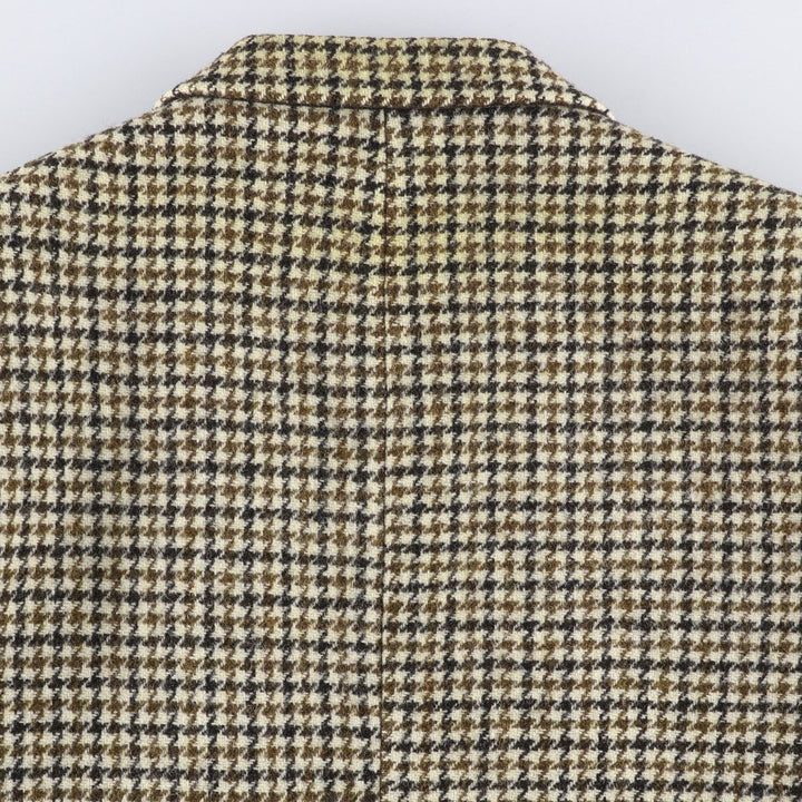 1960'S Dunn and Co Harris Tweed Houndstooth Pattern Wool Tailored Jacket, Men's Size Small wool Khaki type beige Vintage Second Hand