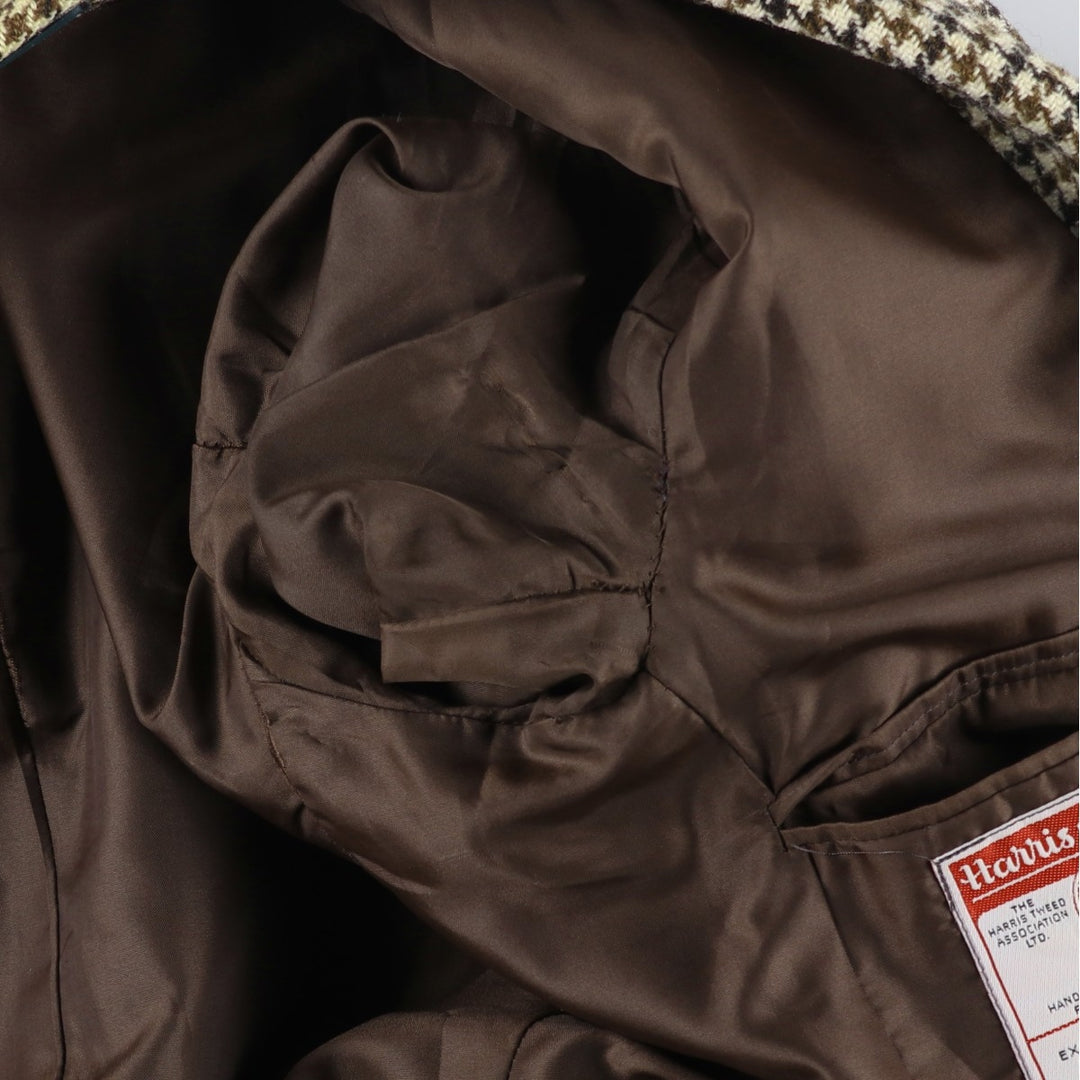 1960'S Dunn and Co Harris Tweed Houndstooth Pattern Wool Tailored Jacket, Men's Size Small wool Khaki type beige Vintage Second Hand