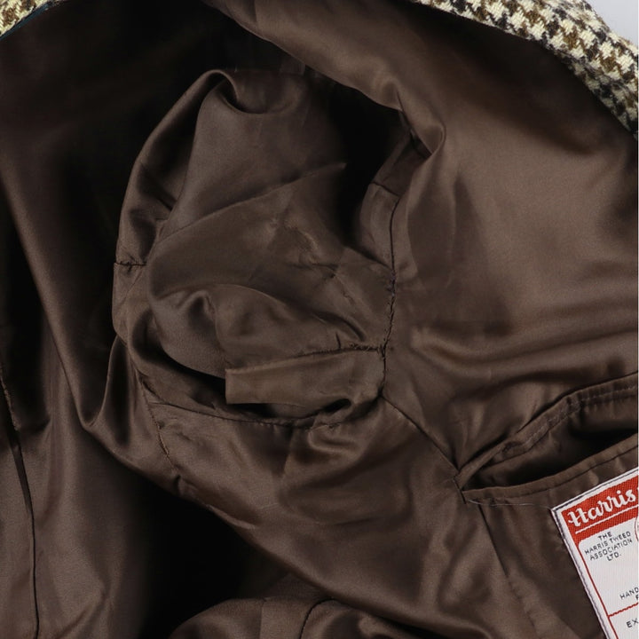 1960'S Dunn and Co Harris Tweed Houndstooth Pattern Wool Tailored Jacket, Men's Size Small wool Khaki type beige Vintage Second Hand