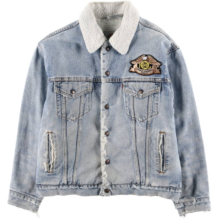 90'S Levi's Harley-Davidson Eagle Pattern Denim Boa Jacket, Men's Size Medium cotton blue type Vintage Second Hand