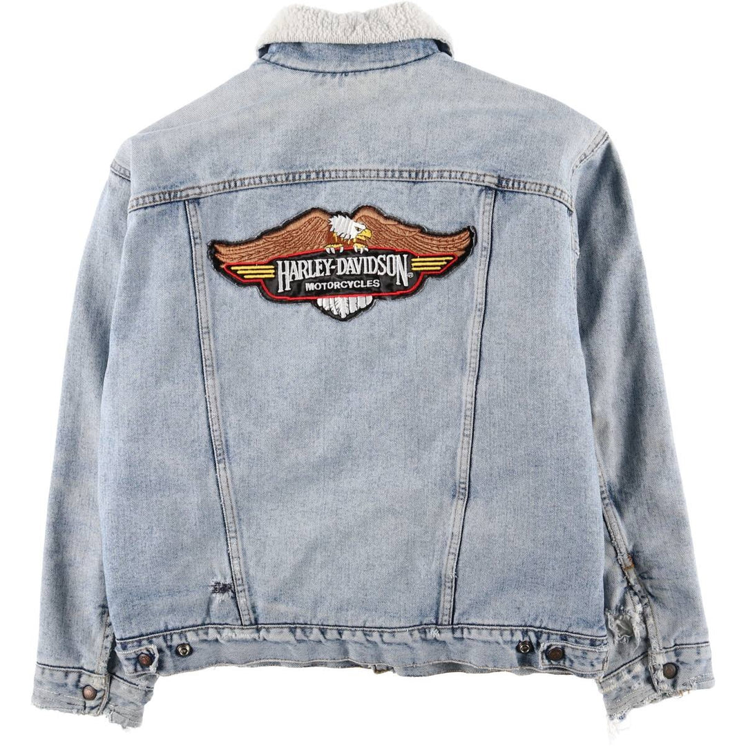 90'S Levi's Harley-Davidson Eagle Pattern Denim Boa Jacket, Men's Size Medium cotton blue type Vintage Second Hand