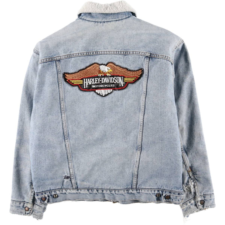 90'S Levi's Harley-Davidson Eagle Pattern Denim Boa Jacket, Men's Size Medium cotton blue type Vintage Second Hand