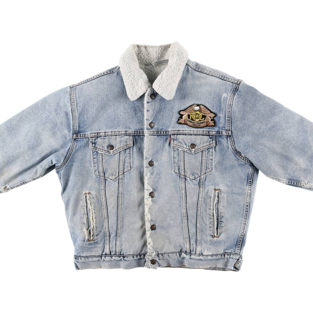 90'S Levi's Harley-Davidson Eagle Pattern Denim Boa Jacket, Men's Size Medium cotton blue type Vintage Second Hand