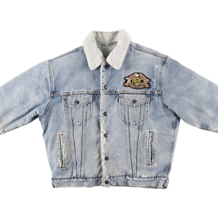 90'S Levi's Harley-Davidson Eagle Pattern Denim Boa Jacket, Men's Size Medium cotton blue type Vintage Second Hand