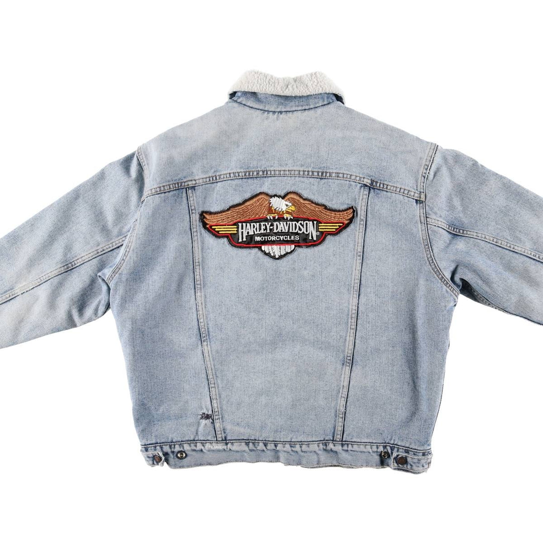 90'S Levi's Harley-Davidson Eagle Pattern Denim Boa Jacket, Men's Size Medium cotton blue type Vintage Second Hand