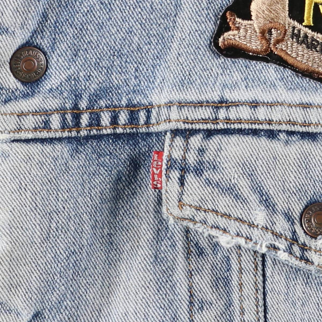 90'S Levi's Harley-Davidson Eagle Pattern Denim Boa Jacket, Men's Size Medium cotton blue type Vintage Second Hand