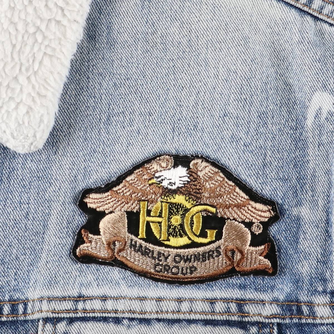 90'S Levi's Harley-Davidson Eagle Pattern Denim Boa Jacket, Men's Size Medium cotton blue type Vintage Second Hand