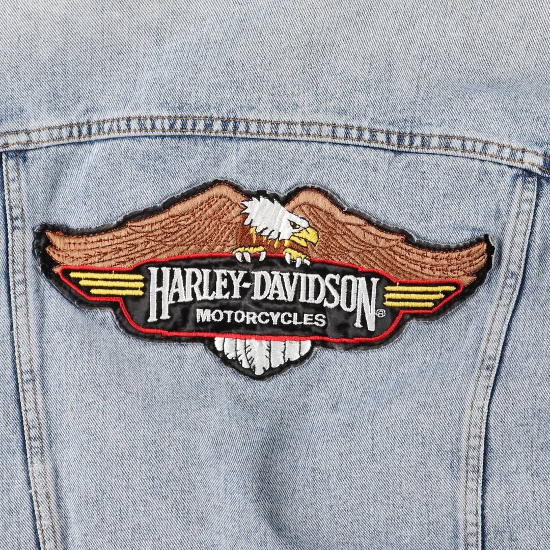 90'S Levi's Harley-Davidson Eagle Pattern Denim Boa Jacket, Men's Size Medium cotton blue type Vintage Second Hand