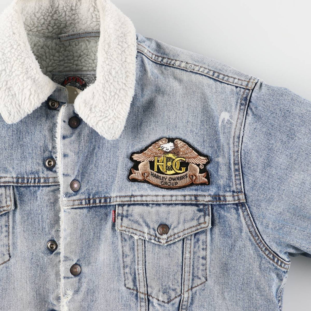90'S Levi's Harley-Davidson Eagle Pattern Denim Boa Jacket, Men's Size Medium cotton blue type Vintage Second Hand