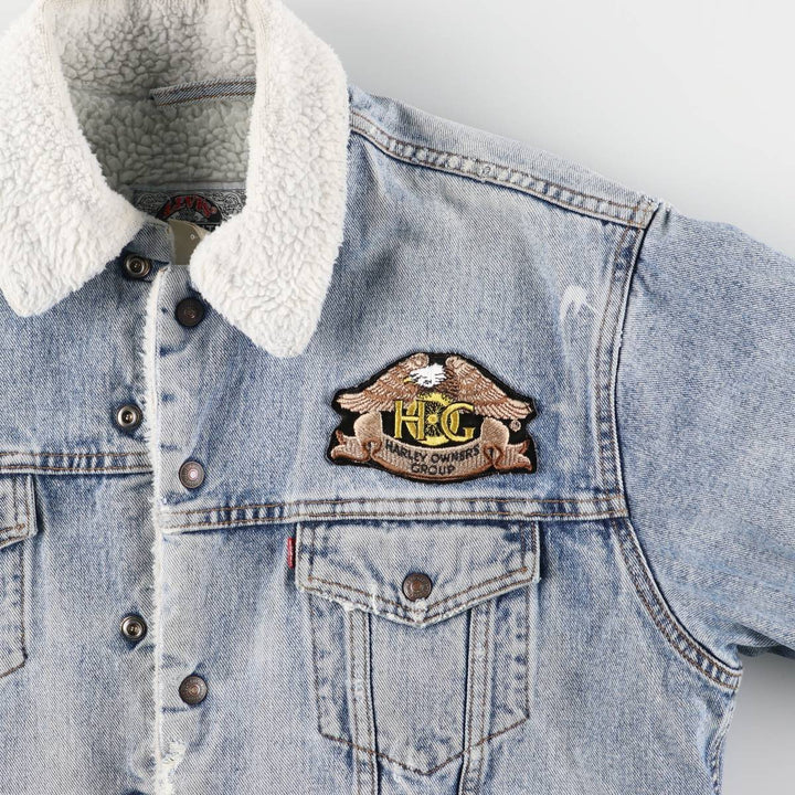 90'S Levi's Harley-Davidson Eagle Pattern Denim Boa Jacket, Men's Size Medium cotton blue type Vintage Second Hand