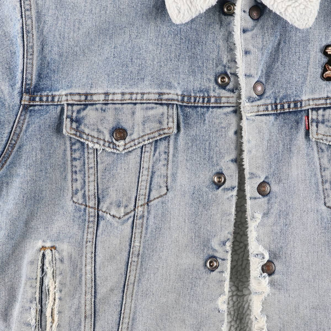 90'S Levi's Harley-Davidson Eagle Pattern Denim Boa Jacket, Men's Size Medium cotton blue type Vintage Second Hand