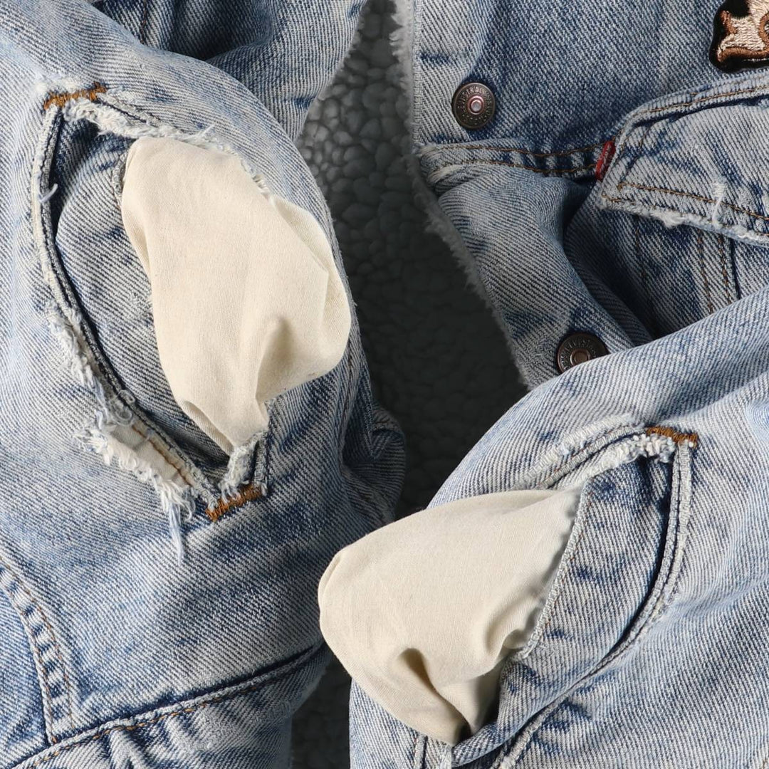 90'S Levi's Harley-Davidson Eagle Pattern Denim Boa Jacket, Men's Size Medium cotton blue type Vintage Second Hand