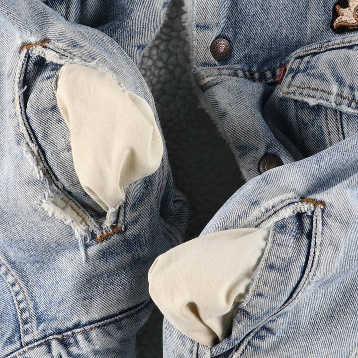 90'S Levi's Harley-Davidson Eagle Pattern Denim Boa Jacket, Men's Size Medium cotton blue type Vintage Second Hand