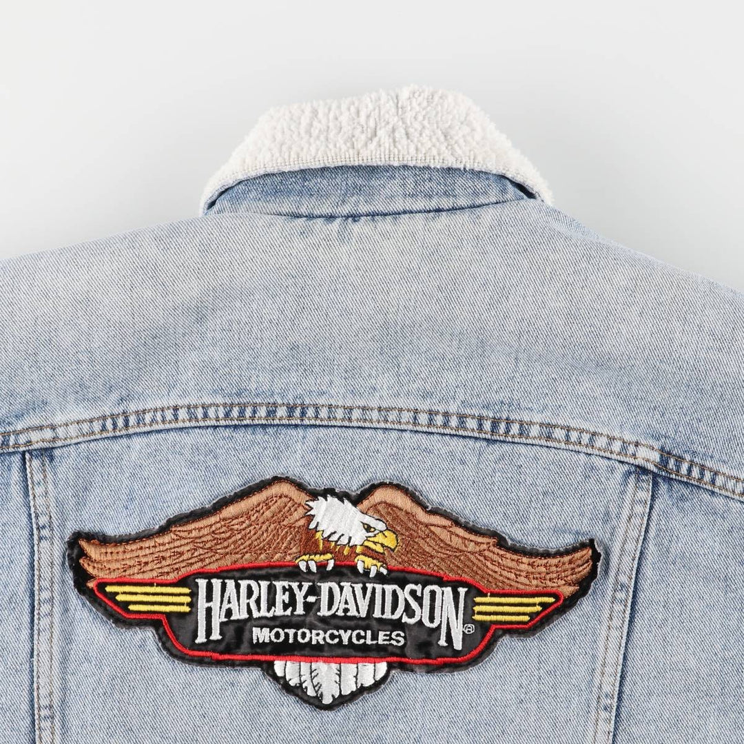 90'S Levi's Harley-Davidson Eagle Pattern Denim Boa Jacket, Men's Size Medium cotton blue type Vintage Second Hand