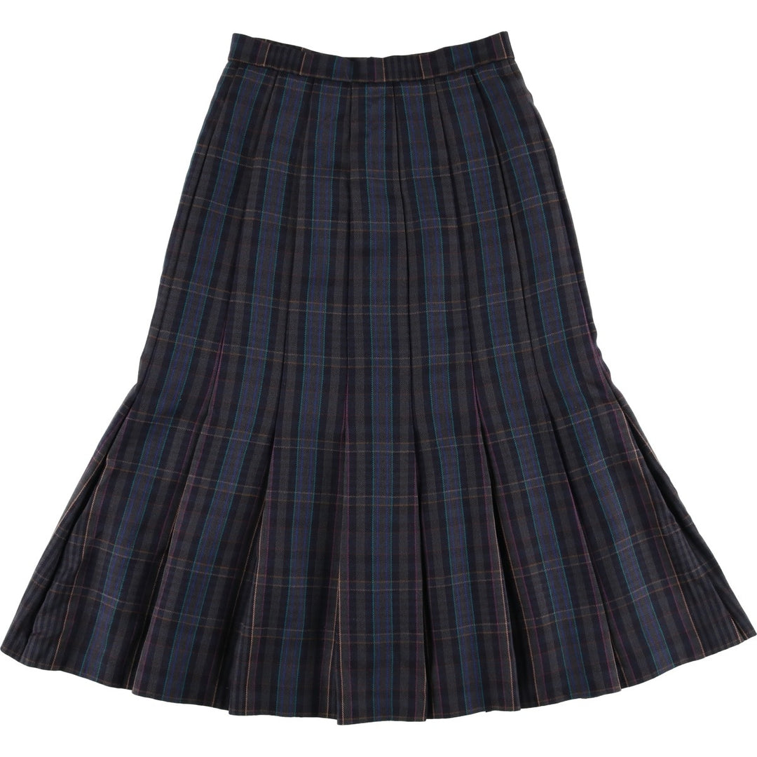 JAMES PRINGLE Check Pattern Wool Midi Pleated Skirt, Women's Size M wool Charcoal Vintage Second Hand