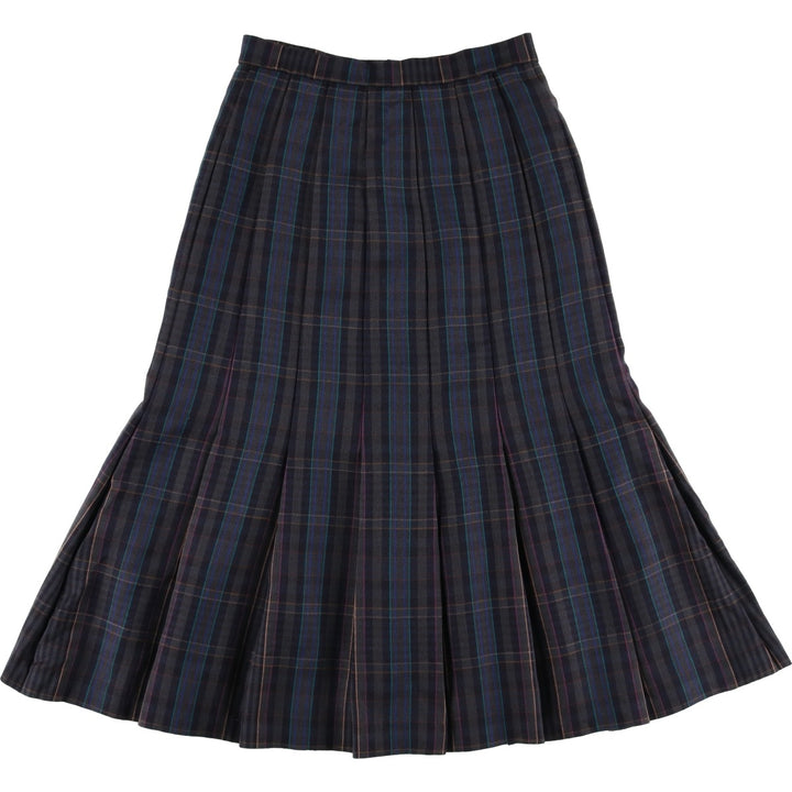 JAMES PRINGLE Check Pattern Wool Midi Pleated Skirt, Women's Size M wool Charcoal Vintage Second Hand