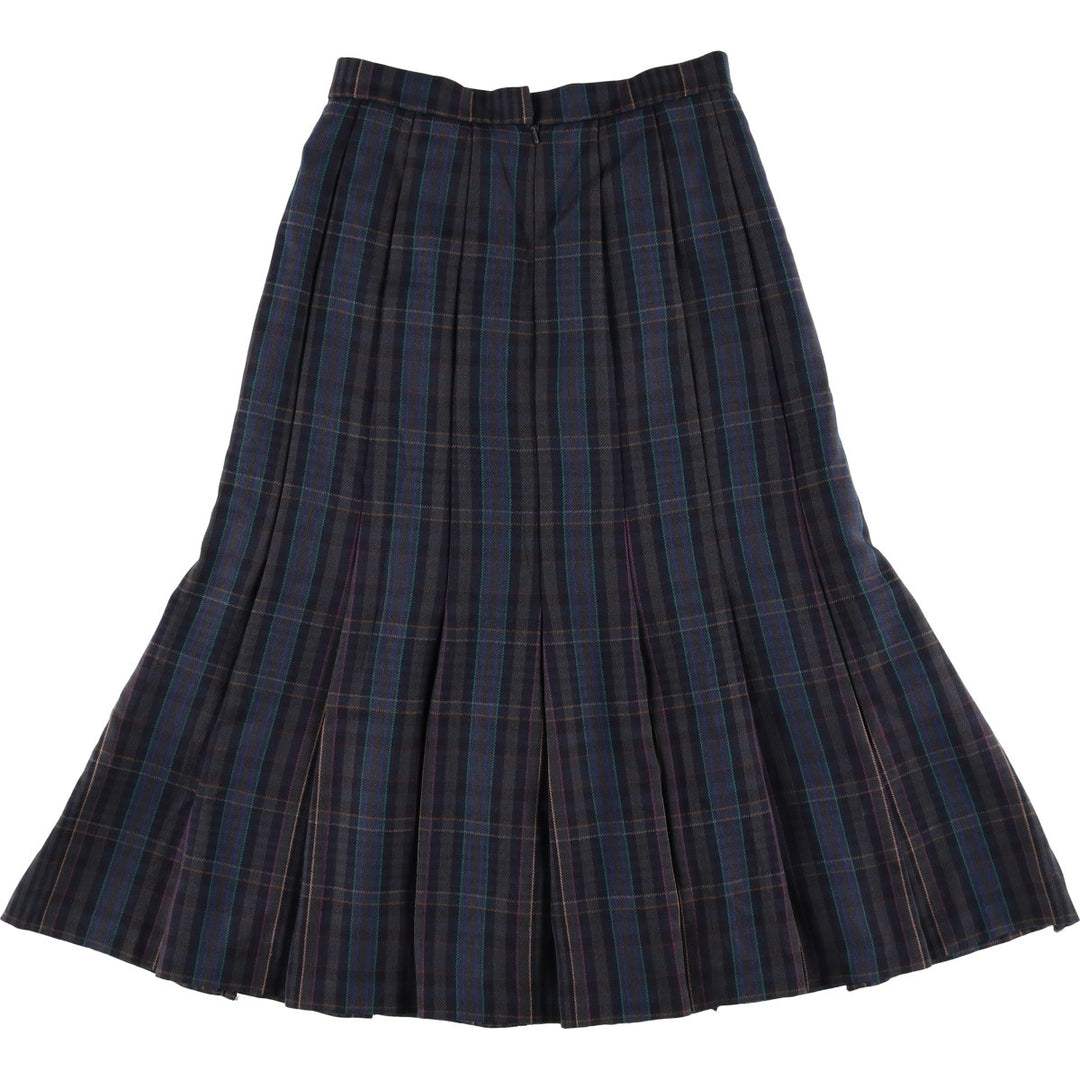 JAMES PRINGLE Check Pattern Wool Midi Pleated Skirt, Women's Size M wool Charcoal Vintage Second Hand