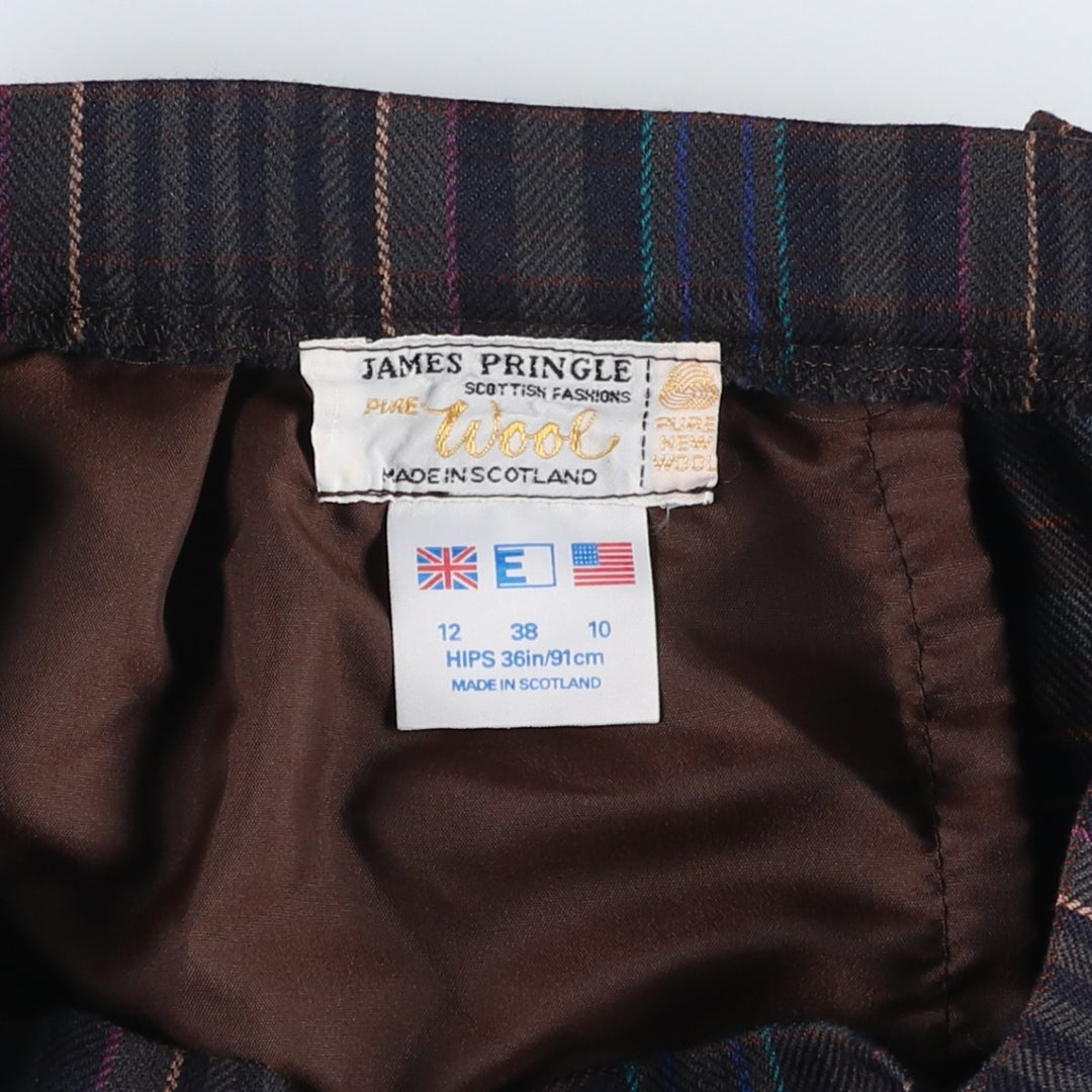 JAMES PRINGLE Check Pattern Wool Midi Pleated Skirt, Women's Size M wool Charcoal Vintage Second Hand