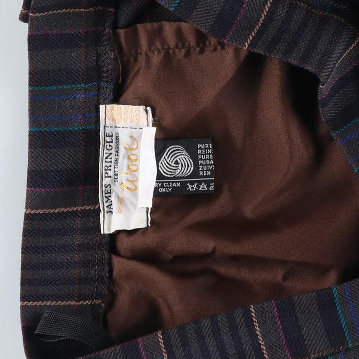 JAMES PRINGLE Check Pattern Wool Midi Pleated Skirt, Women's Size M wool Charcoal Vintage Second Hand