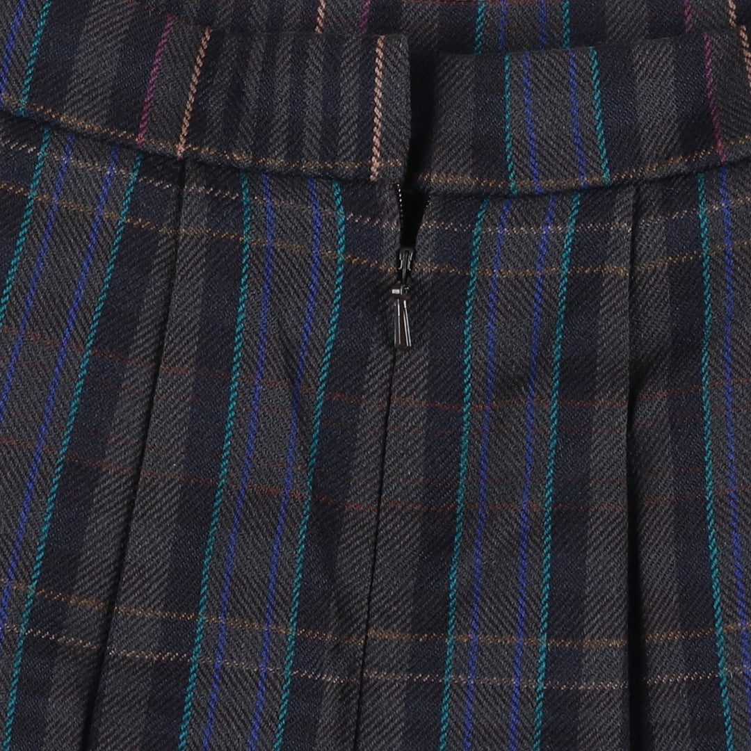 JAMES PRINGLE Check Pattern Wool Midi Pleated Skirt, Women's Size M wool Charcoal Vintage Second Hand