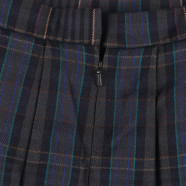 JAMES PRINGLE Check Pattern Wool Midi Pleated Skirt, Women's Size M wool Charcoal Vintage Second Hand
