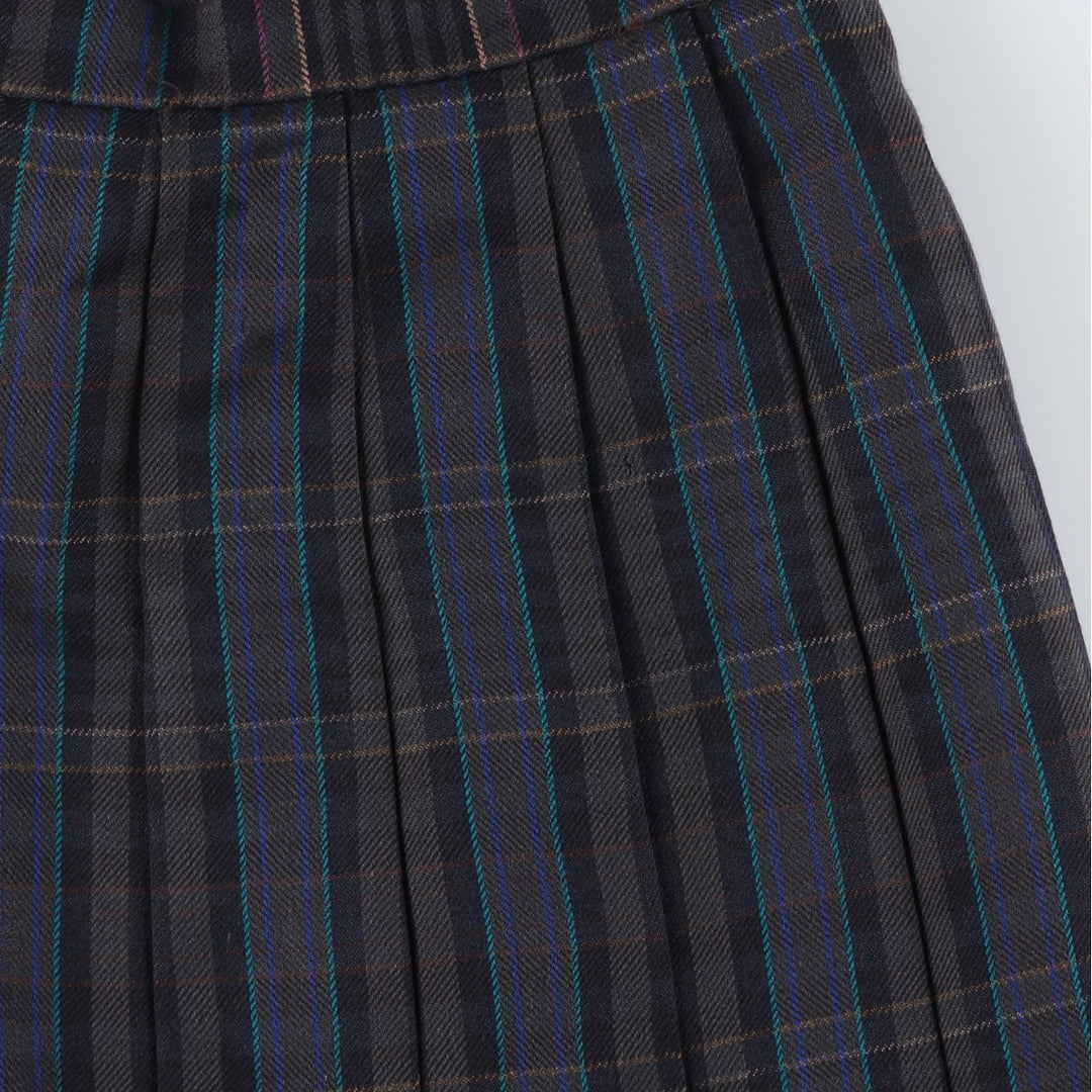 JAMES PRINGLE Check Pattern Wool Midi Pleated Skirt, Women's Size M wool Charcoal Vintage Second Hand