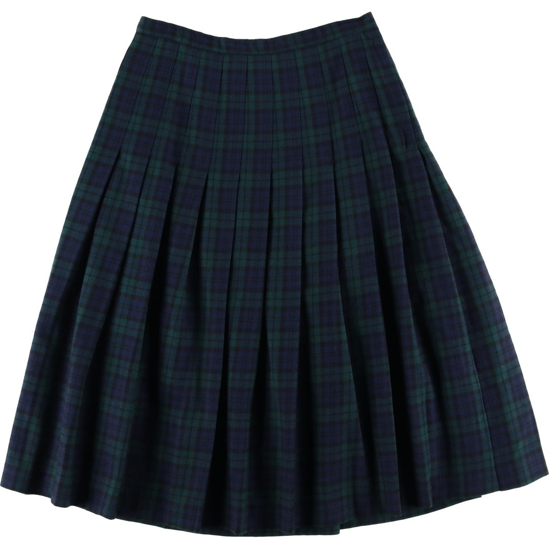 SAINT LAURIE Blackwatch Check Wool Half-Length Pleated Skirt, Women's Size Medium, Vintage unclear navy blue type Vintage Second Hand