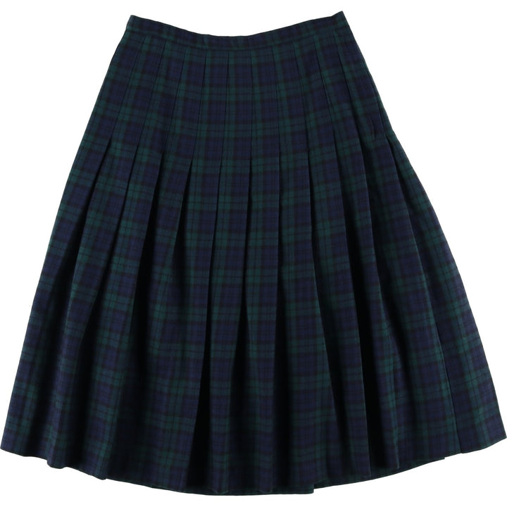 SAINT LAURIE Blackwatch Check Wool Half-Length Pleated Skirt, Women's Size Medium, Vintage unclear navy blue type Vintage Second Hand