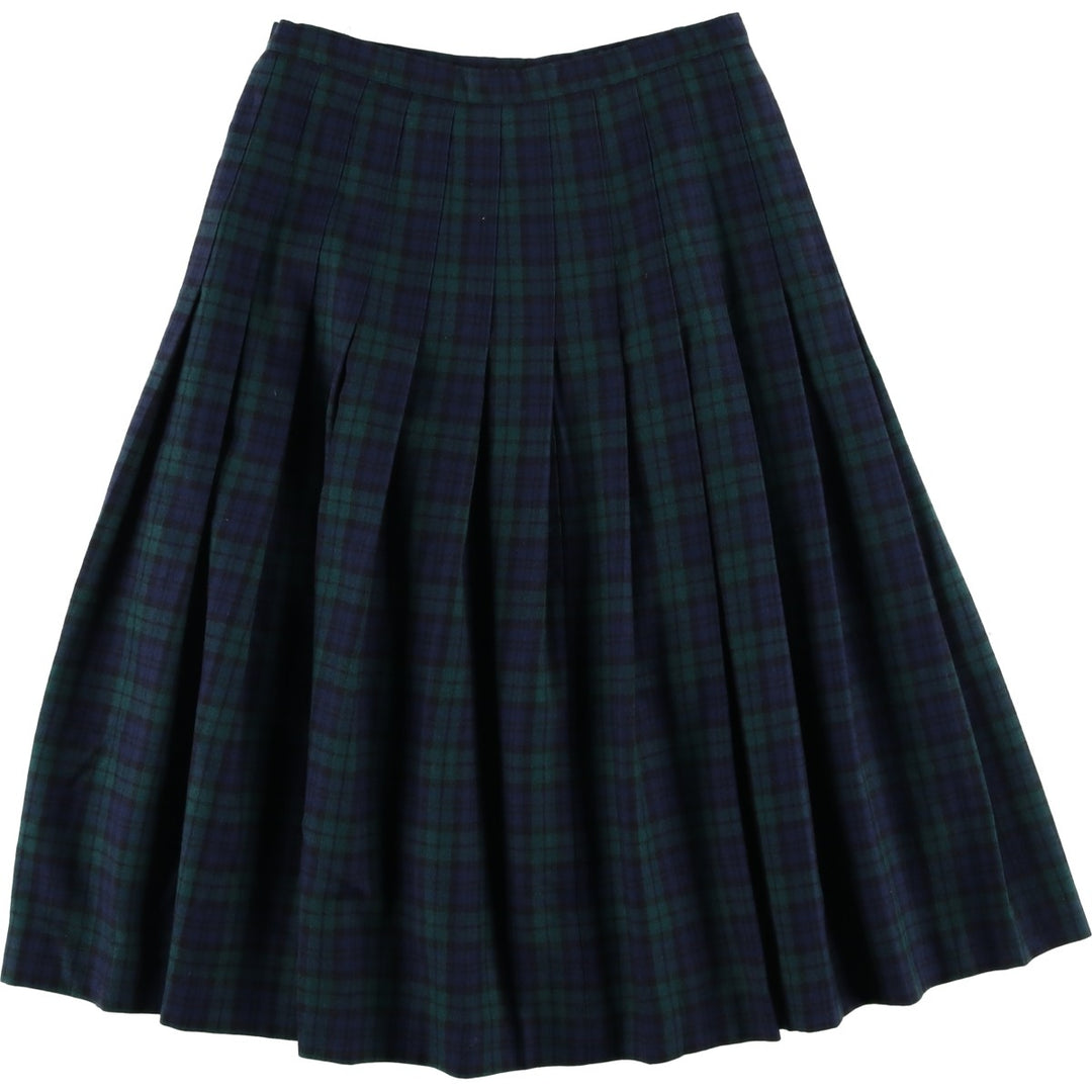SAINT LAURIE Blackwatch Check Wool Half-Length Pleated Skirt, Women's Size Medium, Vintage unclear navy blue type Vintage Second Hand