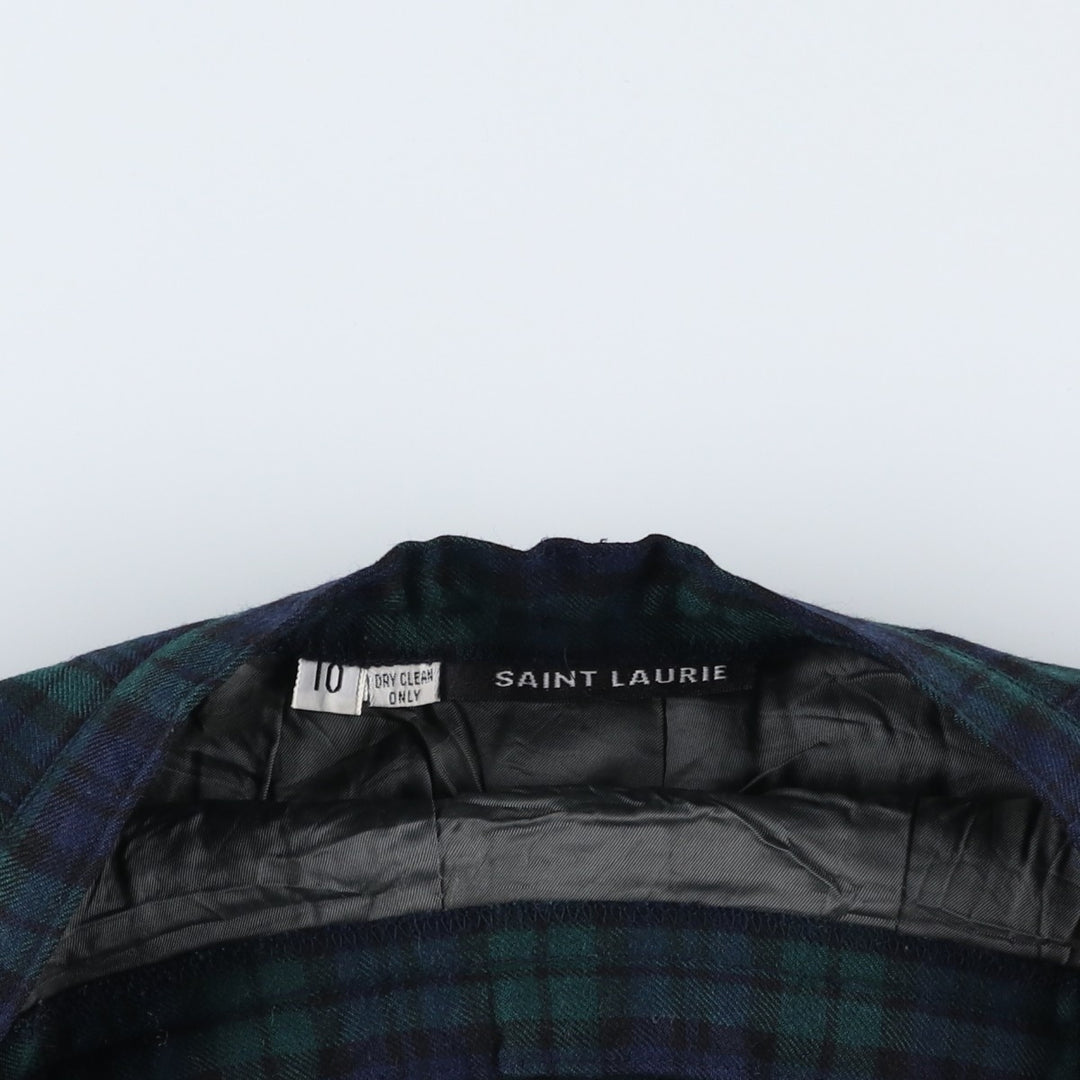 SAINT LAURIE Blackwatch Check Wool Half-Length Pleated Skirt, Women's Size Medium, Vintage unclear navy blue type Vintage Second Hand