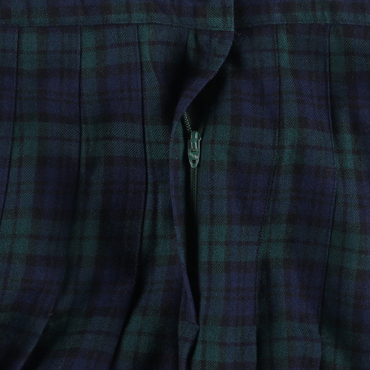 SAINT LAURIE Blackwatch Check Wool Half-Length Pleated Skirt, Women's Size Medium, Vintage unclear navy blue type Vintage Second Hand