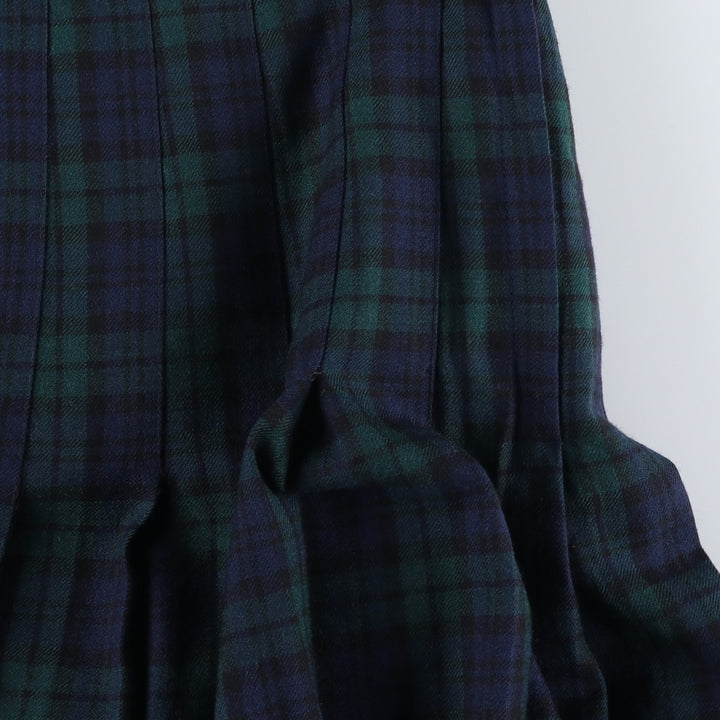 SAINT LAURIE Blackwatch Check Wool Half-Length Pleated Skirt, Women's Size Medium, Vintage unclear navy blue type Vintage Second Hand