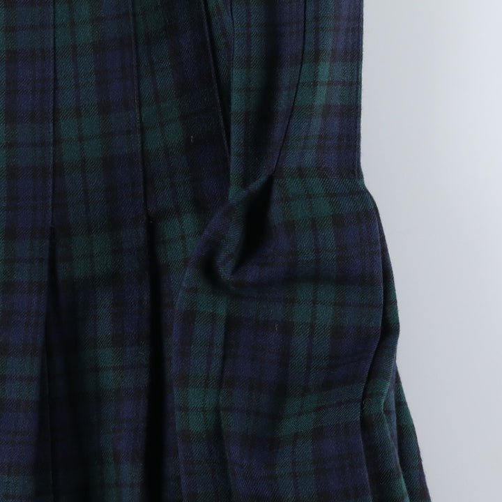 SAINT LAURIE Blackwatch Check Wool Half-Length Pleated Skirt, Women's Size Medium, Vintage unclear navy blue type Vintage Second Hand