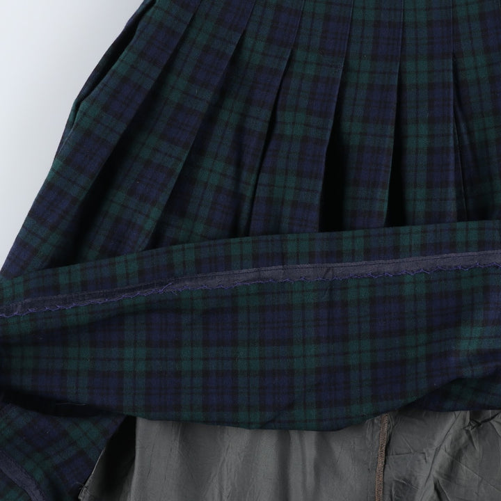SAINT LAURIE Blackwatch Check Wool Half-Length Pleated Skirt, Women's Size Medium, Vintage unclear navy blue type Vintage Second Hand