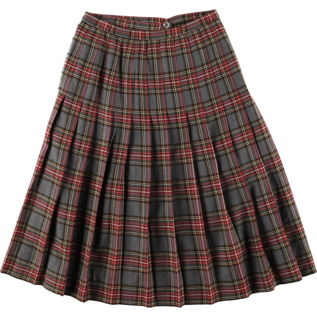 Aljean Check Pattern Wool Half-Length Wrap Skirt, Women's Size M wool gray type Vintage Second Hand